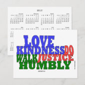 Carte Postale OVE KINDNESS WALK HUMBLY Mini Calendrier Micah 6:8 (Devant / Derrière)