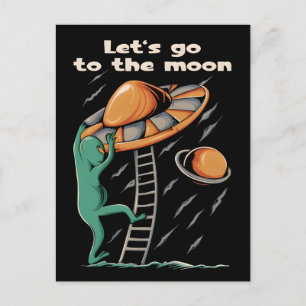 Carte Postale OVNI alien - Allons sur la lune 2036