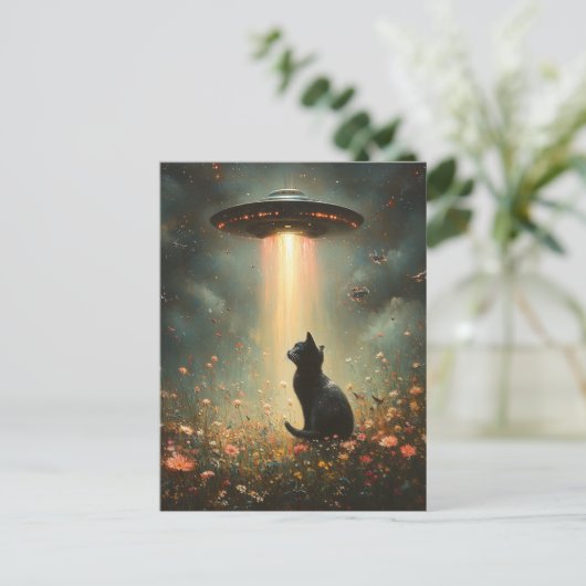 Carte Postale Ovni et un chat noir (Debout devant)
