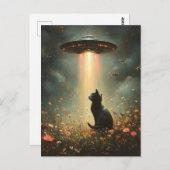 Carte Postale Ovni et un chat noir (Devant / Derrière)