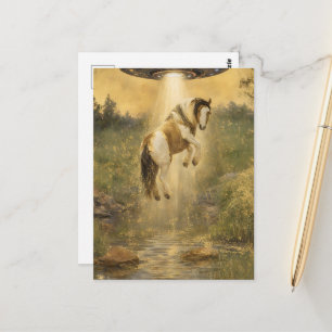 Carte Postale OVNI ramassant un magnifique cheval Gypsy Vanner