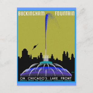 Carte Postale OVNI sur Chicago - Fontaine de Buckingham