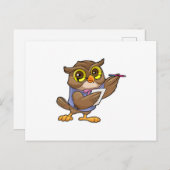 Carte Postale Owl comme secrétaire avec stylo et note (Devant / Derrière)