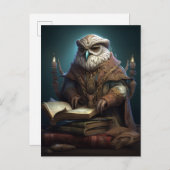 Carte Postale Owl Librarian Imaginaire Art (Devant / Derrière)