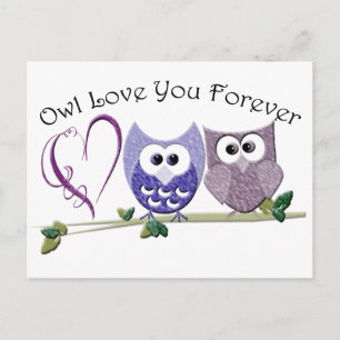 Carte Postale Owl Love You Forever, Cute Owls et Heart design