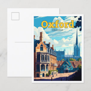 Carte Postale Oxford England Travel Art Illustration Vintage