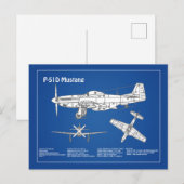 Carte Postale P-51D Mustang - Plan d'avion ABD (Devant / Derrière)