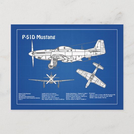 Carte Postale P-51D Mustang - Plan d'avion ABD (Devant)