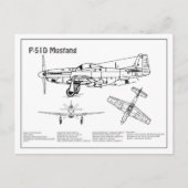 Carte Postale P-51D Mustang - Plan d'avion BD (Devant)