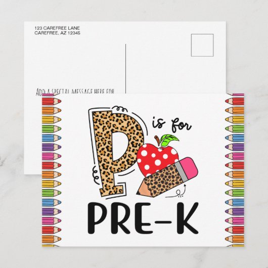 Carte Postale P est pour le professeur de rentrée des classes PR (Devant / Derrière)