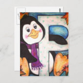 Carte Postale P est pour Penguin (Devant / Derrière)