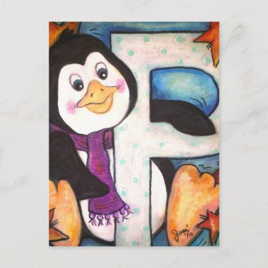Carte Postale P est pour Penguin (Devant)
