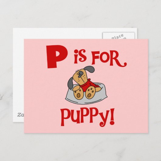 Carte Postale P est pour Puppy Tshirts and Gifts (Devant / Derrière)