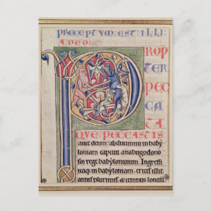 Carte Postale 'P' initial historique représentant une chasse au
