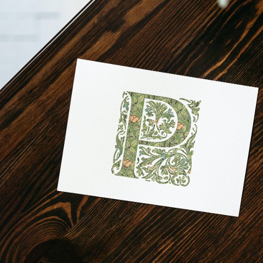 Carte Postale P Monogramme Floral Feuillu Orné