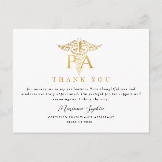 Carte Postale PA Caduceus Graduation Merci (Devant)