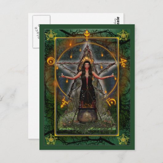 Carte postale Pagan - Sorcière Spellweaver 'Green  (Devant / Derrière)