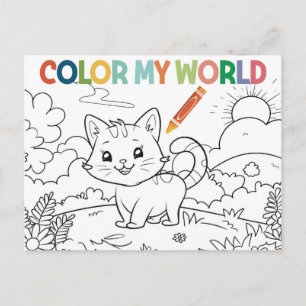 Carte Postale Page de coloriage de chaton mignon qui aime la nat