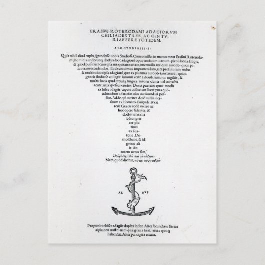 Carte Postale Page de titre des Adages d'Erasmus (Devant)