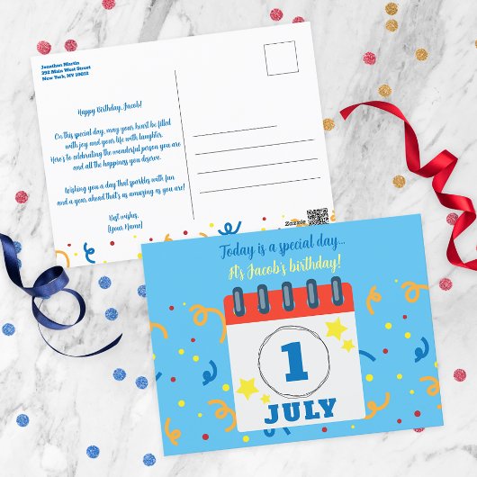 Carte Postale Page du calendrier Célébration de l'anniversaire d