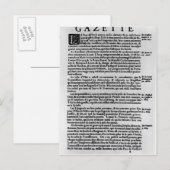 Carte Postale Page du texte de 'La Gazette' (Devant / Derrière)