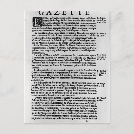 Carte Postale Page du texte de 'La Gazette' (Devant)