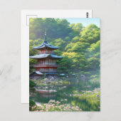 Carte Postale Pagode dans le Jardin Vert (Devant / Derrière)