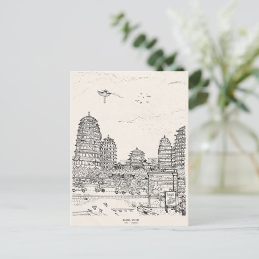 Carte Postale Pagode de Saïgon Viêt-Nam Tirage d'encre de stylo (Debout devant)