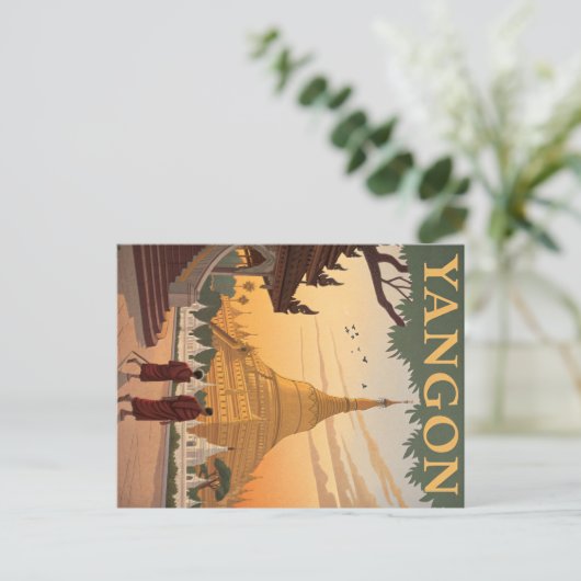 Carte Postale Pagode de Yangon et rétro birman (Debout devant)