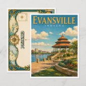 Carte Postale Pagode du front de rivière d'Evansville Indiana Ge (Devant / Derrière)