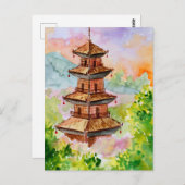 Carte Postale Pagode japonaise au printemps (Devant / Derrière)
