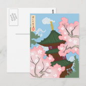 Carte Postale Pagode Parmi Les Fleurs De Cerisiers (Devant / Derrière)
