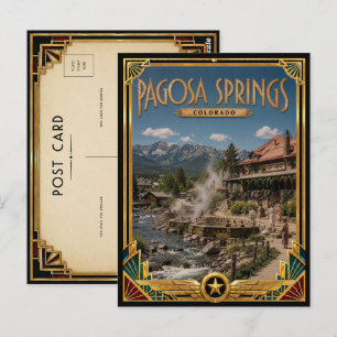 Carte Postale Pagosa Springs Colorado Art Déco Vintage Doré