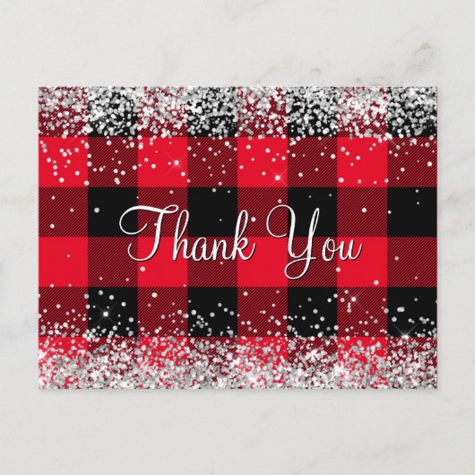 Carte Postale Pailleté Argent Étincelant Plaid Rouge Buffalo Mer (Devant)