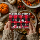 Carte Postale Pailleté Argent Étincelant Plaid Rouge Buffalo Mer