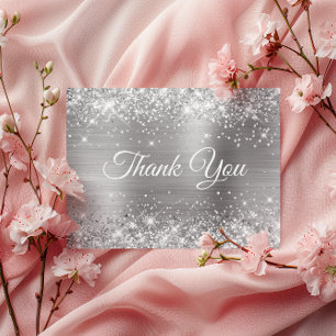 Carte Postale Pailleté Argenté Glitter Papier D'argent Merci