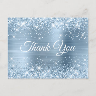 Carte Postale Pailleté Bleu Clair Feuille Merci Sweet 16