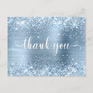 Carte Postale Pailleté Bleu Clair Sweet 16 Cœurs Merci