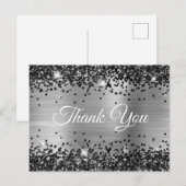 Carte Postale Pailleté Noir Paillettes Argenté Merci (Devant / Derrière)
