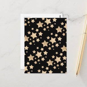 Carte Postale pailleté or champagne étoiles motif noir