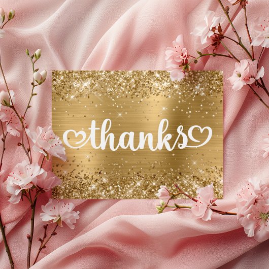 Carte Postale Pailleté Or Cœurs Mignons Merci pour mes 16 ans