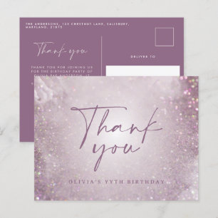 Carte Postale Pailleté violet lilas élégant merci pour la fête d