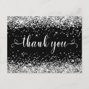 Carte Postale Paillettes Argent Noir Merci Sweet 16 Cœurs