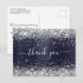 Carte Postale Paillettes argentées Bleu nuit métallisé Merci (Devant / Derrière)