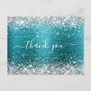 Carte Postale Paillettes Argentées Turquoise Foncé Anniversaire 