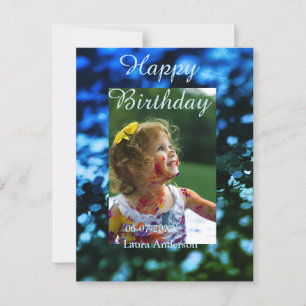 Carte Postale Paillettes bleu vert photo enfants anniversaire mo