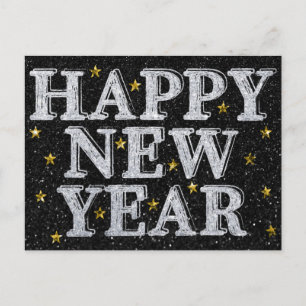 Carte Postale Paillettes de Nouvel An Argent et Or