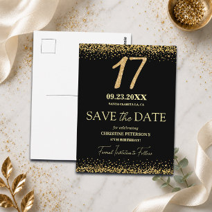 Carte Postale Paillettes d'or noir 17e anniversaire Enregistrer 