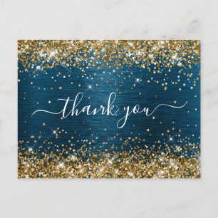 Carte Postale Paillettes dorées Océan Bleu Feuille de papier mét
