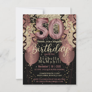 Carte Postale Paillettes Or Rose et Noir 50e Anniversaire